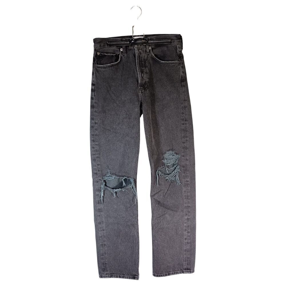 Agolde Jeans Womens 25 Black 90s Straight Button Fly Distressed